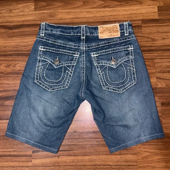 Vintage True Religion Jean Shorts - Blue Denim with Signature Stitching