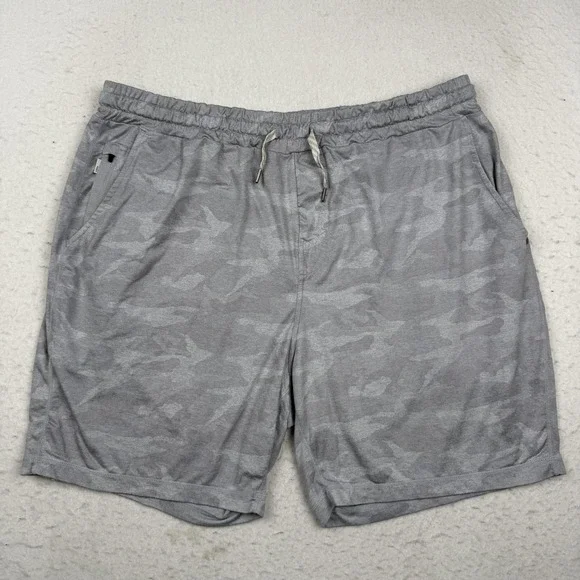 Vuori Shorts Mens 2XL Gray Camo Athletic Jersey Drawstring 7 Inseam Pockets V344
