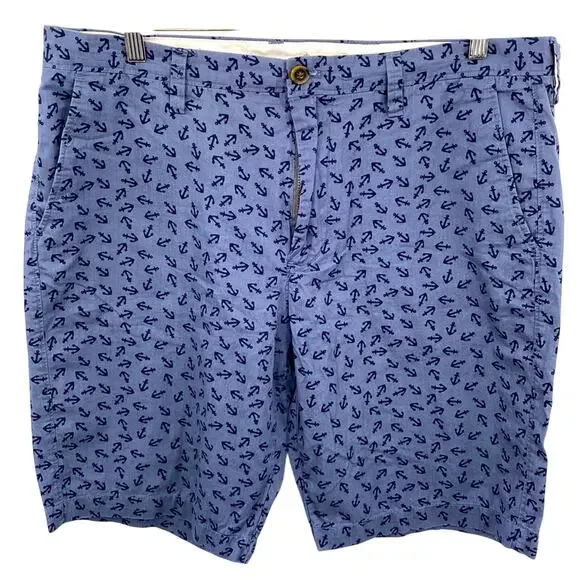 J CREW Blue Anchors Print Cotton Shorts Size 36 Inseam 10