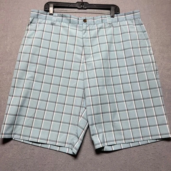 Adidas Golf Shorts Mens 40x11 Blue Plaid Check Flat Front‎ Performance Athletic