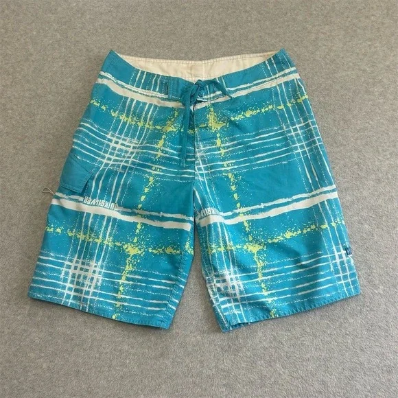 Quiksilver Shorts Men's‎ 32 Blue Plaid Board Shorts Surf Beachwear Vintage
