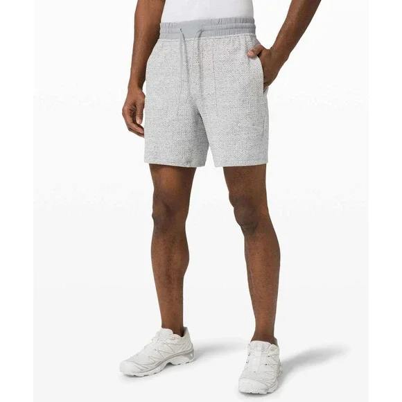 Lululemon At Ease Short Grey Heather Textured Knit Mens Size Small Drawstring