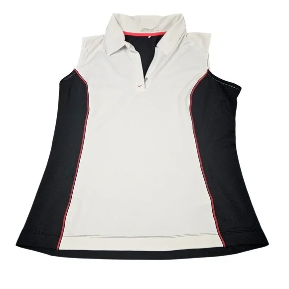 Nike Golf Polo Shirt Womens Medium White Black Sleeveless Nike Fit Dry Athletic