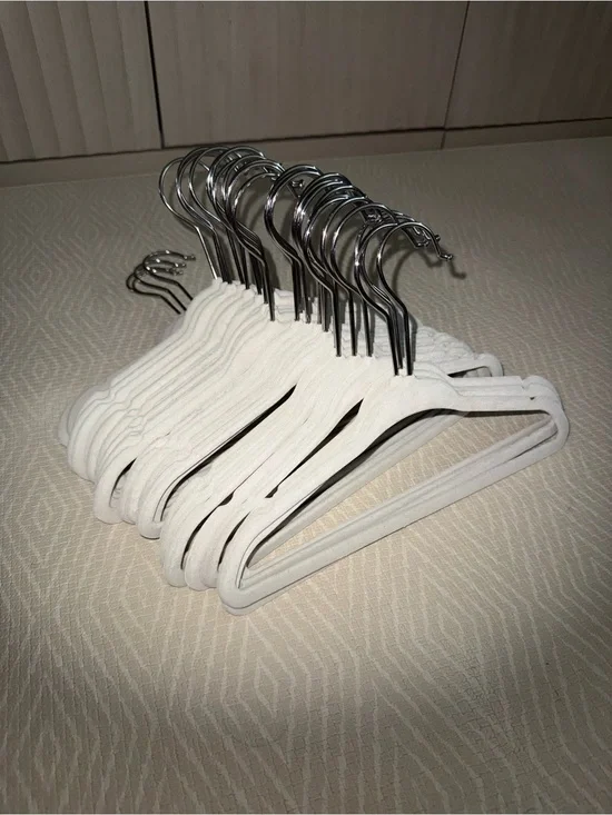 31 Count Set of Cream Velvet Non-Slip Hangers with Silver Hooks