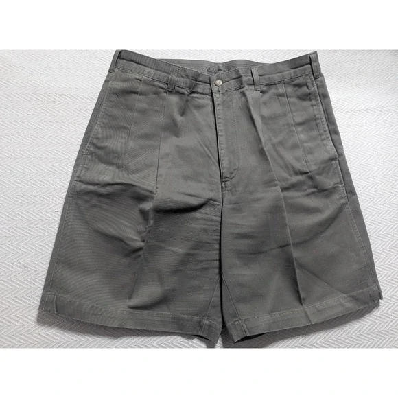 Brooks Brothers Men 35 Advantage Chino Shorts Gray / Olive Pleated Lightweight