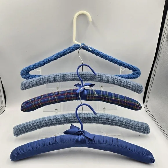 Crochet Knitted Hangers Grannycore Chic Wooden Lot of 5 VTG‎ Handmade Country