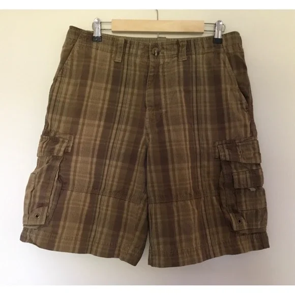 Eddie Bauer Cargo Shorts Mens 33 Brown Green Outdoor Utility Cotton Drawstring