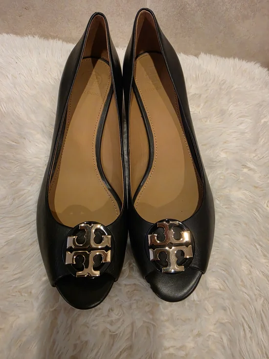 Tory Burch Leather  Claire Peep-toe wedges