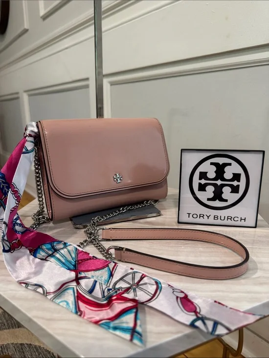Tory Burch Bag Emerson Pink Patent Leather Chain Shoulder Bag