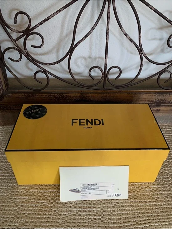 Authentic Fendi Roma Yellow Shoe Box (empty) Black Logo, Designer Closet Decor