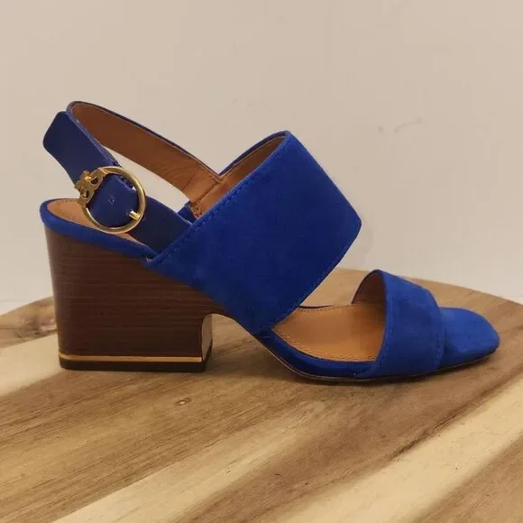 Tory Burch Women's Selby block-heel sandal Blue Suede Size 7.5 M