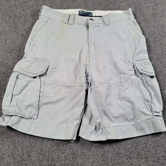 Polo Ralph Lauren Cargo Shorts Mens 34 Gray Cotton Canvas Relaxed DISTRESSED
