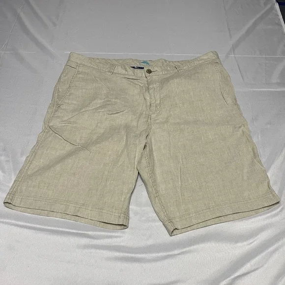 Tommy Bahama Shorts Mens 40 Beige Linen Blend Flat Front Marlin Logo 10