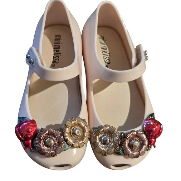 Mini Melissa Ultragirl Flower Ladybug Pink Jelly Mary Jane Flats Kids Size 7