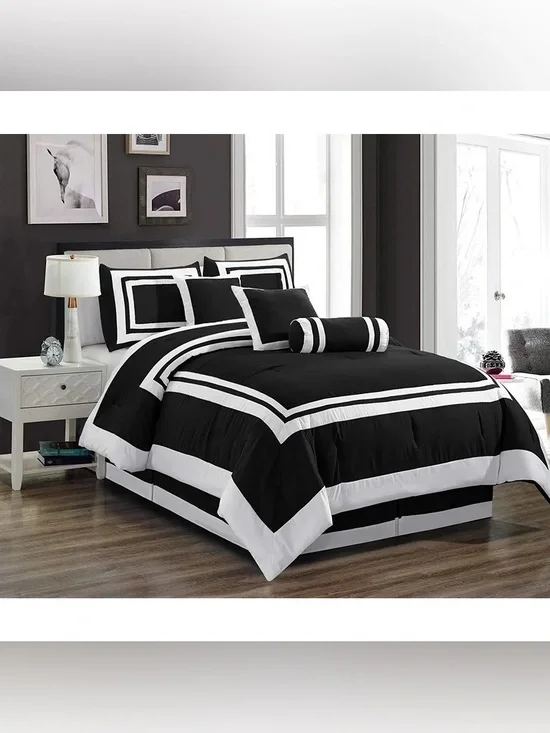 Classic Black and White Geometric cal king 3 piece Comforter Set