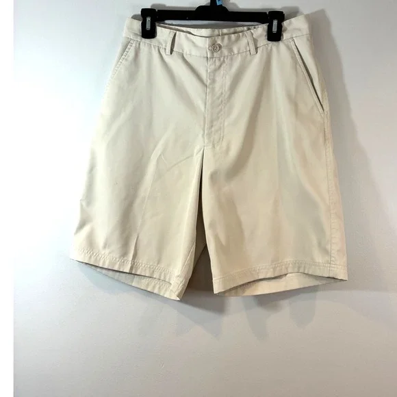 Pebble‎ Beach Performance Golf Shorts Flat Front Khaki Casual Athletic Beige-32