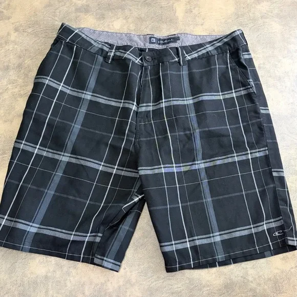 O'Neill Shorts Mens 40 Black Warren Plaid Hybrid Casual Checkered 10