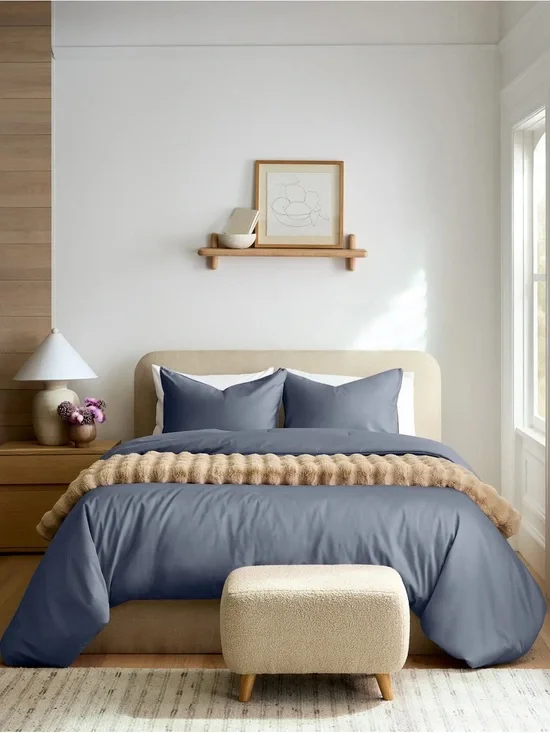 Quince Organic Cotton Sateen Comforter NWT Mineral Blue King/Cali King $435