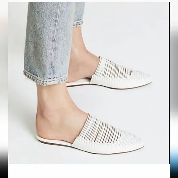 TORY BURCH White Sienna Pointed Toe Slip On Slide Flats size 8M