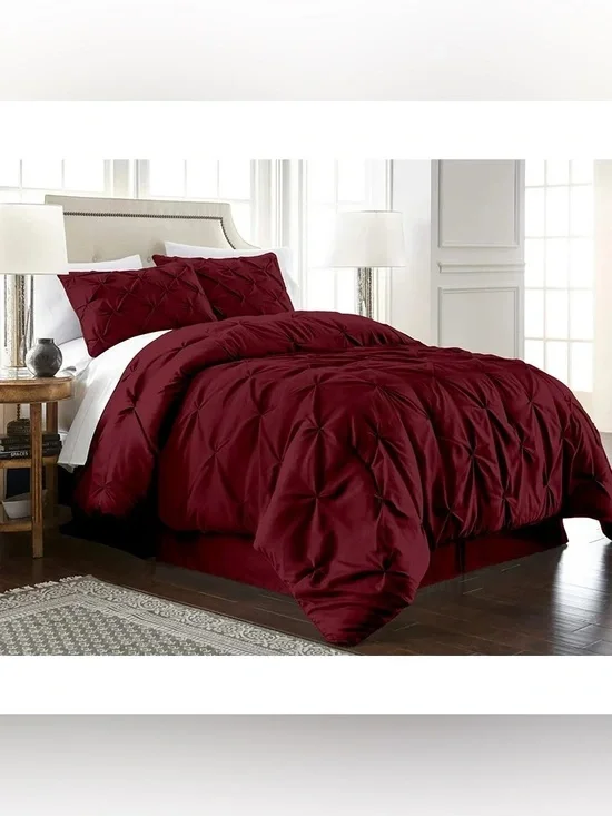Luxurious Burgundy king 3 piece Pinch-Pleat Comforter Set