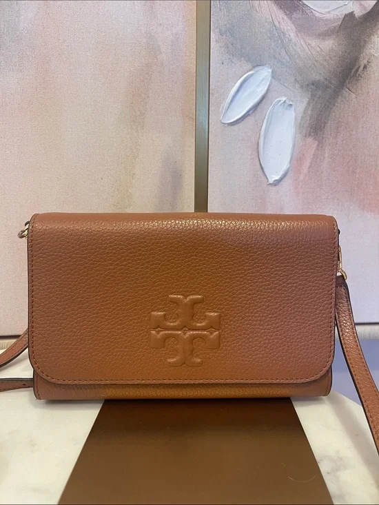 Tory Burch Pebbled Leather Crossbody in Warm Cognac