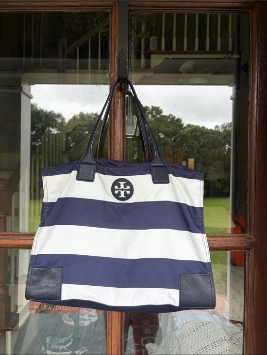 Tory Burch Striped Ella packable Tote Bag.
