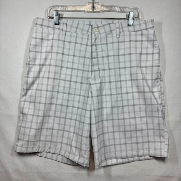 Champion Golf Shorts‎ Plaid Flat Front Moisture Wicking Lightweight White Sz 36