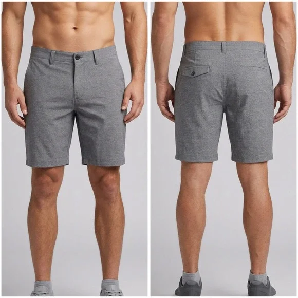 Travis Mathew Mens Gray Glen Plaid Golf Shorts Chino Stretch Performance Size 34