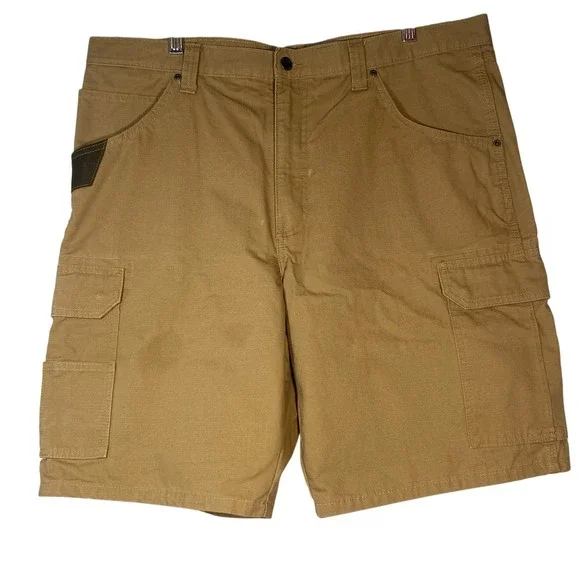 Wrangler Workwear Mens Sz 38‎ Tan Canvas Carpenter Cargo Shorts Relaxed Fit