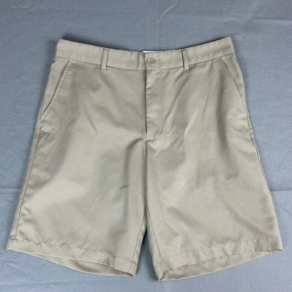 Greg Norman for Tasso Elba Golf Shorts Men 34 Tan  Performance Flat Front Khaki