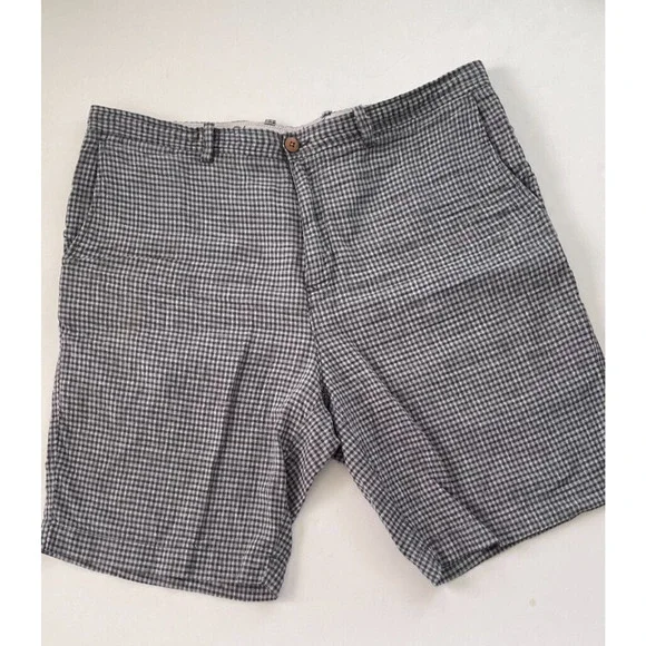 TOMMY BAHAMA Paradise Nation Checked Shorts Mens 38 Gray Black Linen Silk