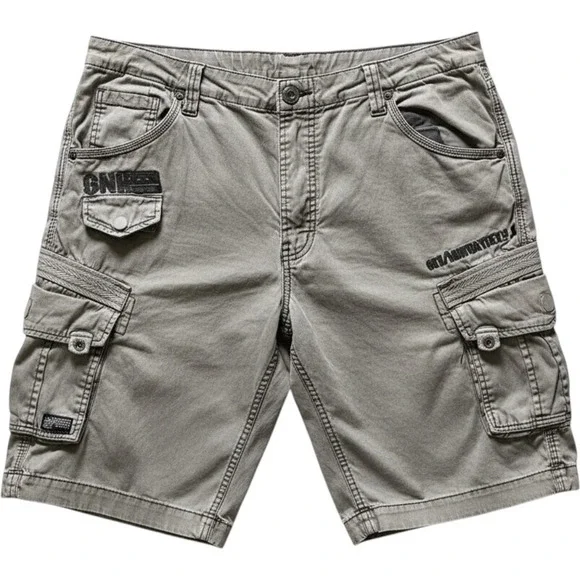 Geographical Norway Cargo Shorts Mens 2XL Gray Cotton Elastic Waist Pockets