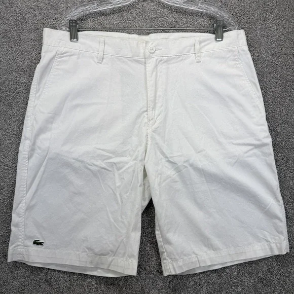 Lacoste Shorts Mens 36 White Classic Fit Chino Cotton 11in Logo Casual Summer