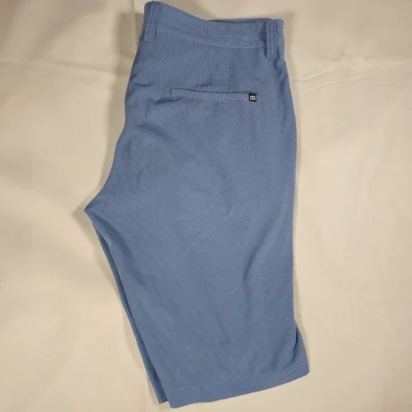 Travis Mathew Golf Shorts Men's Size 34 Blue Micro Check Stretch Chino Casual
