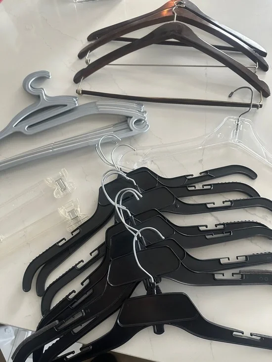 19 Assorted Closet Hangers Pack - Black, Clear, Gray, Brown