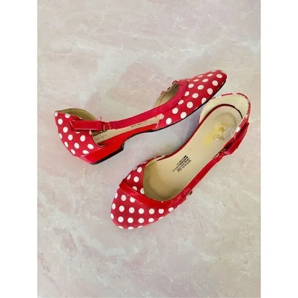 Sofwear Beacon vintage retro red polka dot low heel shoes big kids 4.5 or women’