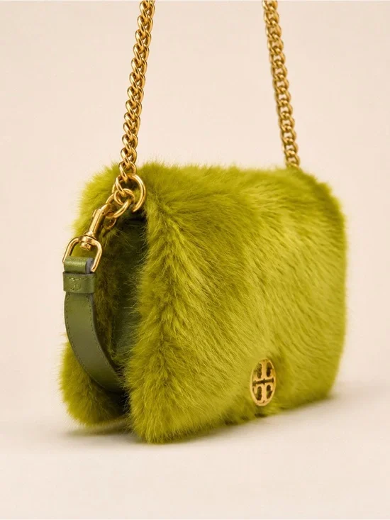Tory Burch Chelsea Faux Fur Convertible Crossbody Shoulder Bag Chartreuse Green