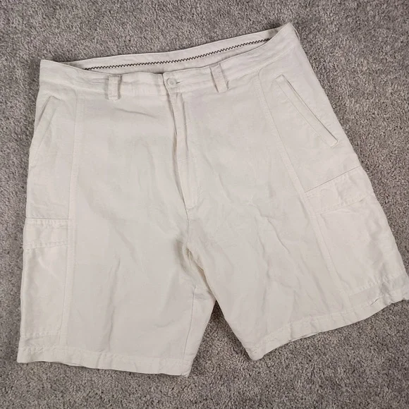 Cubavera Mens White Linen Rayon Blend Cargo Shorts Size 36 Excellent Condition