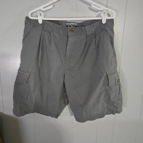 Ocean Pacific Cargo Shorts Mens 36 Grey Pleated Multi Pocket‎ Utility OP