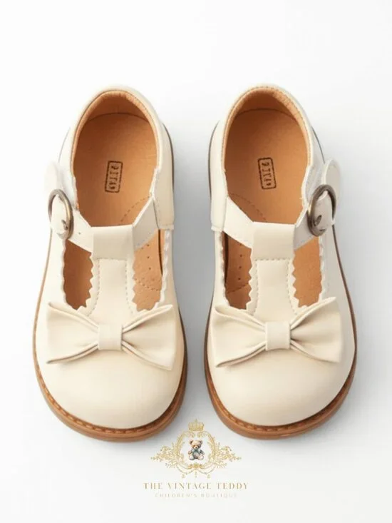 NWT Pretty Girls Mary Jane Flats Children's Shoes, Kids, Toddlers Bows Cream 10