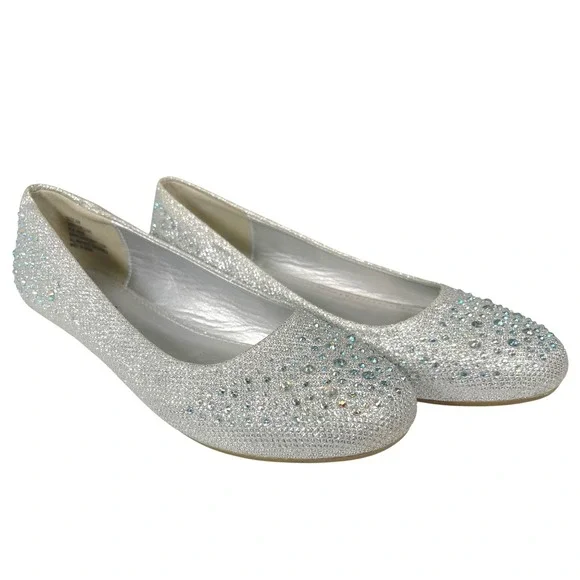 Hotcakes 6M Silver Ballet Flats Rhinestone Glitter Sparkle Glam Princesscore