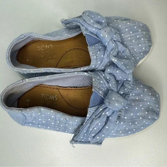 Toms Girls Shoes Light Blue Dots/Bow Toddler 8