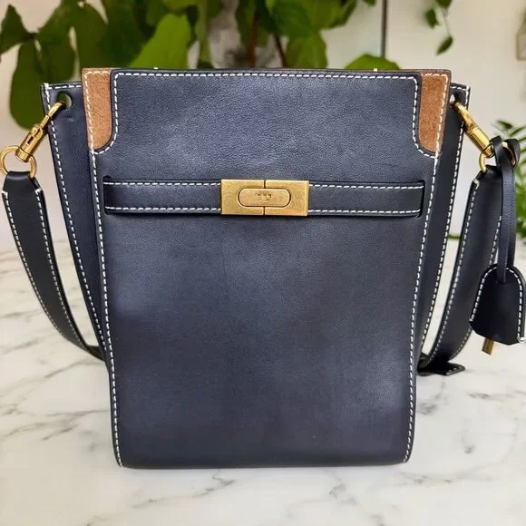 Tory Burch LEE RADZIWILL DOUBLE BUCKET BAG Black Leather Crossbody Shoulder
