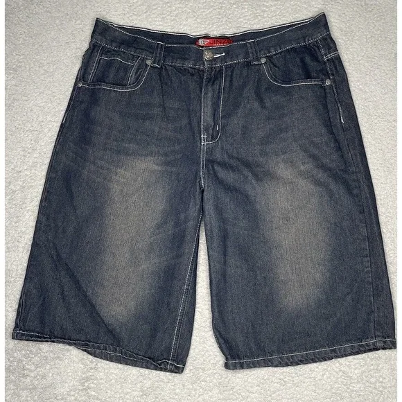 Vintage Y2K Jinzu Shorts Mens 38 Blue Denim Jorts Wide Leg Baggy Skater‎ Shorts