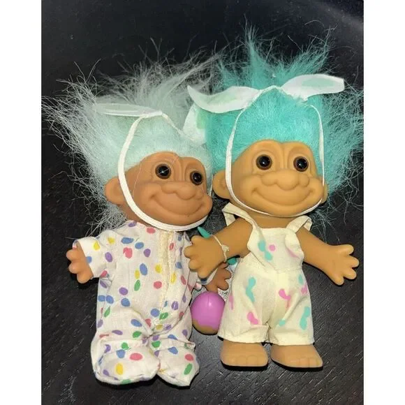 Vintage Easter Bunny Troll Doll Overalls/Bunny Ears‎ 5 & Easter Bunny Rabbit Lot
