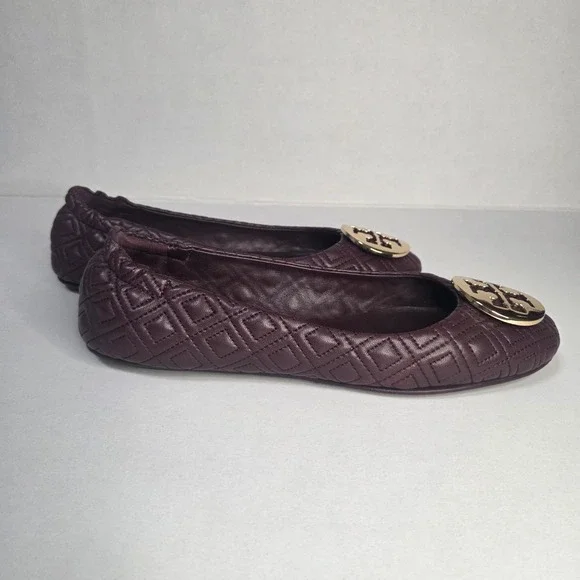 Tory Burch Minnie Quilted Nappa Leather Ballet Flats Port Burgundy Wine US 10