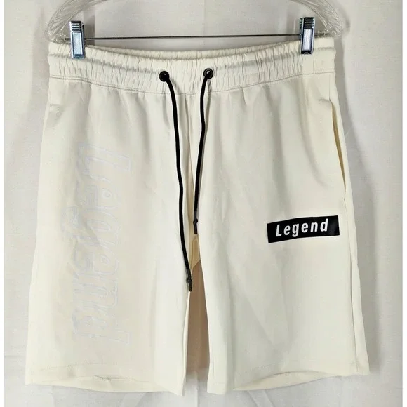 Encrypted Legend Mens‎ Medium Off White Elastic Waist Athletic Shorts Pockets