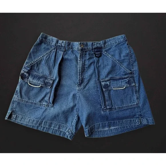VTG Columbia PFG Denim Cargo Fishing Shorts Mens Blue 106 FM 8000 Utility Pocket
