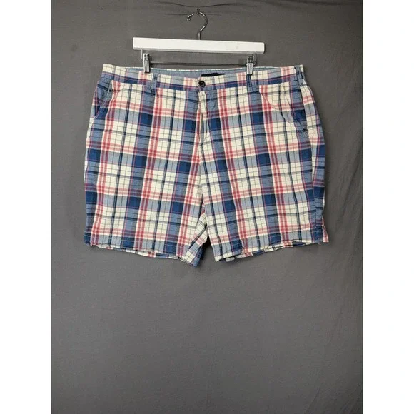 Tommy Hilfiger Mens Plaid Flat Front Chino Shorts Blue Red White Size 44