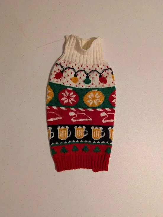 Festive Holiday Knit Dog Sweater - Red, Green, White, Yellow